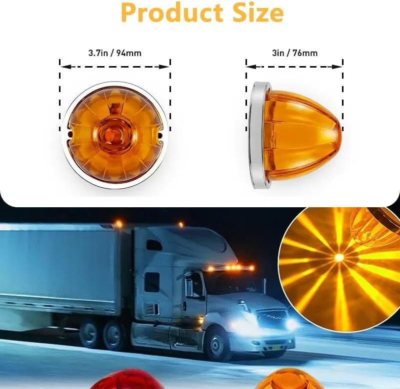 4PCS Amber LED Side Marker Lights for Trucks, IP67 Waterproof 12V-24V Turn Signal Lamps, Durable Clearance Lights for RVs, Vans, and Heavy-Duty Vehicles