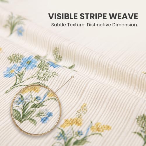 Image of VAS COLLECTIONS 240 TC Premium Fitted Bedsheet, Floral Printed King Size Elastic Deep Pocket Mattress Cover, Soft Breathable Bed Sheet for Bedroom, 72 x 78 + 10 Inches (183 x 198 + 25 cm) - Eucalyptus