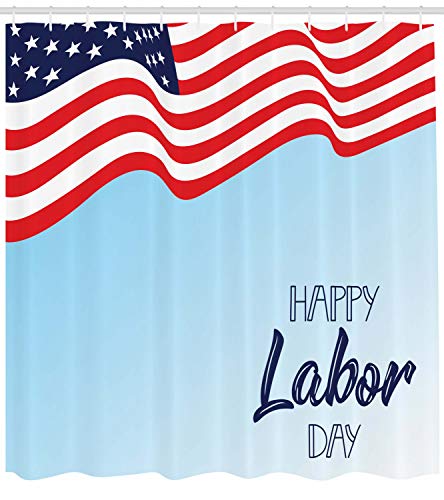 Ambesonne Labour Day Shower Curtain, Waving Flag Icon with Hand