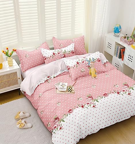 Image of TIB The Intellect Bazaar Flat Double Bedsheets with 2 King Size Pillow Covers | Double Bed Breathable | Wrinklefree | Ultrasoft | 90 x 100 Inches, 7X7.5 Feet | Pink & White Floral