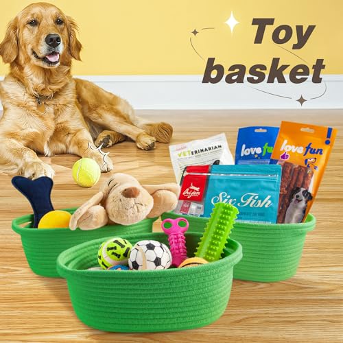 Image of Pro Goleem Small Woven Basket with Gift Bags and Ribbons Durable Baskets for Gifts Empty Small Rope Basket for Storage 12 inchX 8 inch X 5 inch Baby Toy Basket with Handles, Grass Green