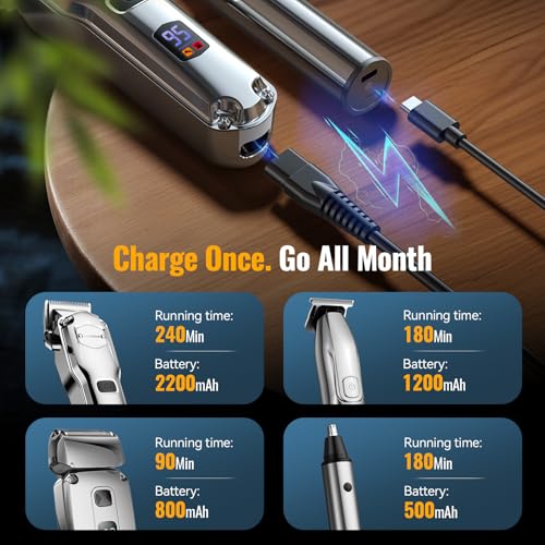 Image of Jack & Rose Hair Clippers for Men Set Professional, Cordless Men Hair Trimmer, Electric Shavers, Barber kit, 4 in 1,LED Display, for Nose, Body, Bald Head