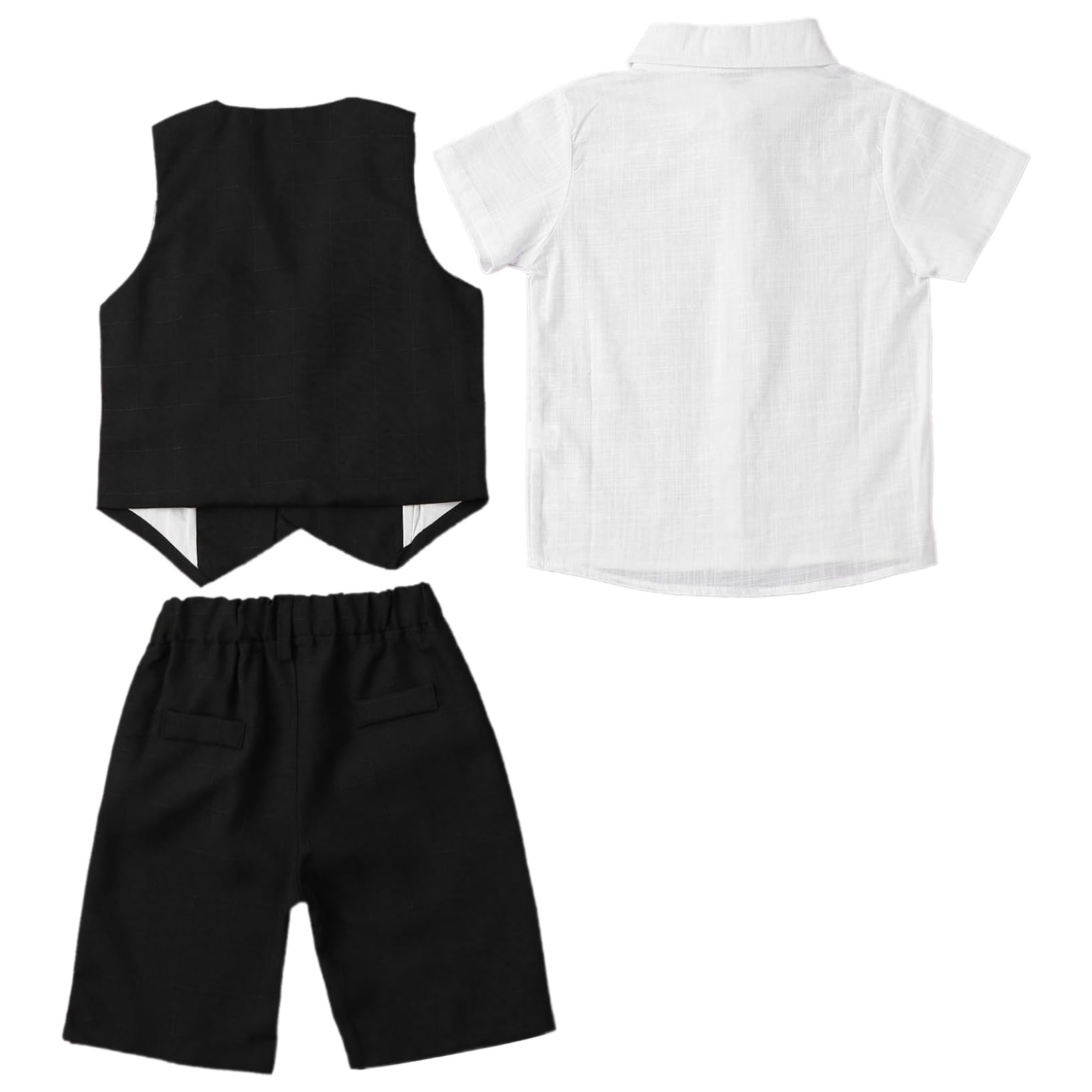 YEAHDOR Baby Boys Gentleman 3Pcs Formal Tuxedo Suit Short Sleeve Vest Shirt + Shorts + Bow Tie Black B 2-3 Years
