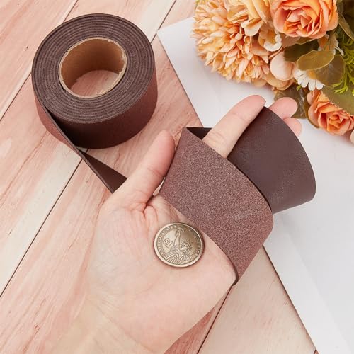 GORGECRAFT 2m x 37.5mm Flat Leather Cord Litchi Grain Leather Strips 1.7mm Thick Imitation Leather Strap Threads Rope for DIY Crafts Belt Furniture Handles Bracelets Jewelry Making, Coconut Brown - Image 3