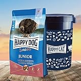 Optimal für Haut und Haar Happy Dog - Sensible Junior Lachs und Kartoffel 10 kg + Futtertonne