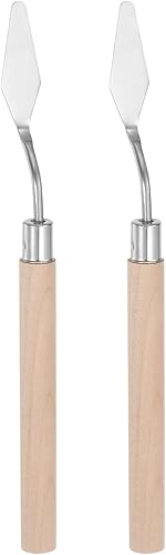 2pcs No.6 Paleta Cuchillos 0.472 in Ancho Acero Inoxidable Pequeña Espátula Puntuosa Pintura Cuchillo de Paleta con Mango de Madera para Óleo
