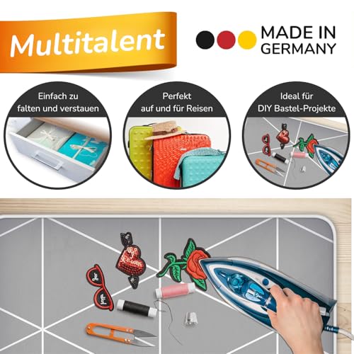 smart&gentle Super Soft Bügeldecke für Tisch hitzebeständig - 100x65cm - rutschfeste Bügelunterlage mit Feuchtigkeitsschutz für Dampfbügeleisen, Bügelmatte Made in Germany