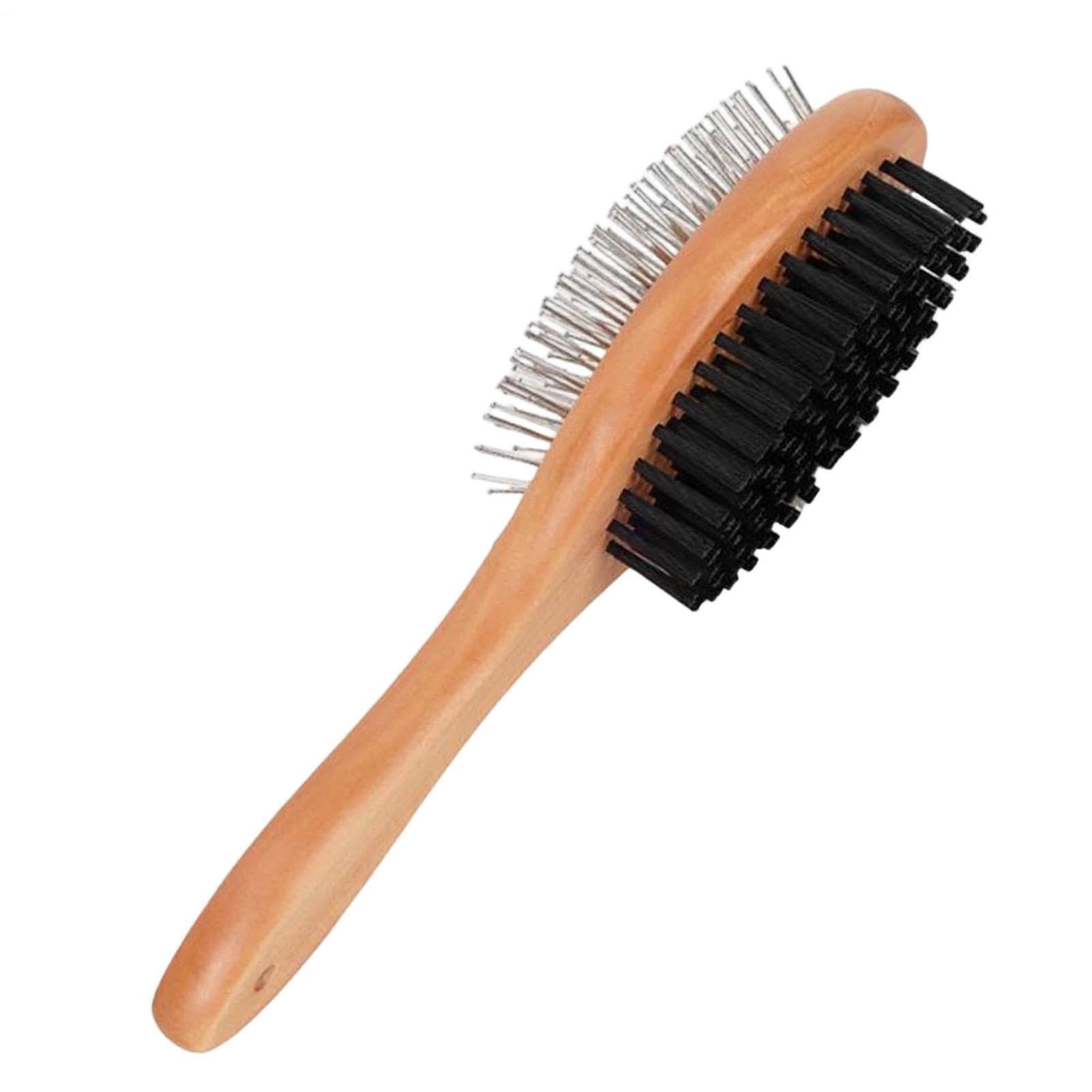 Dog Brush For Long Haired Dogs Double Sided Wooden Grooming Brushs | Stainless Steel Shedding Comb Massage Pet Hair Remover Comfort Grip Handle | Pet Grooming Brush - Dogs Cats Bath Use