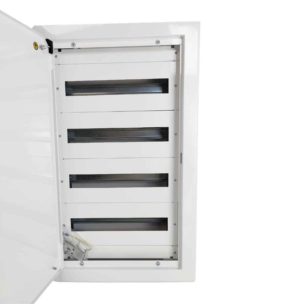 Doktorvolt Caja de distribución empotrada, caja de fusibles, armario de distribución, carcasa de metal, distribuidor empotrado, 72 módulos, 4 filas con puerta, color blanco, IP30 IK07 para instalación