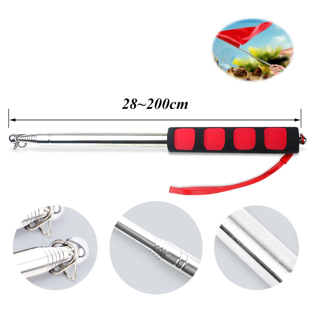 Asta Telescopica Per Bandiera Kikuo 200 Cm - Con 10 Clip, Impugnatura Antiscivolo, Blu E Rosso - Foto 2