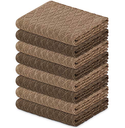 DecorRack 8 Kitchen Towels, 100% Cotton, 16 x 27 inches, Soft and Absorbent Dish Drying Cloth, Kitchen Hand and Tea Towel, Jacquard Design in Cappuccino Coffee (Set of 8)