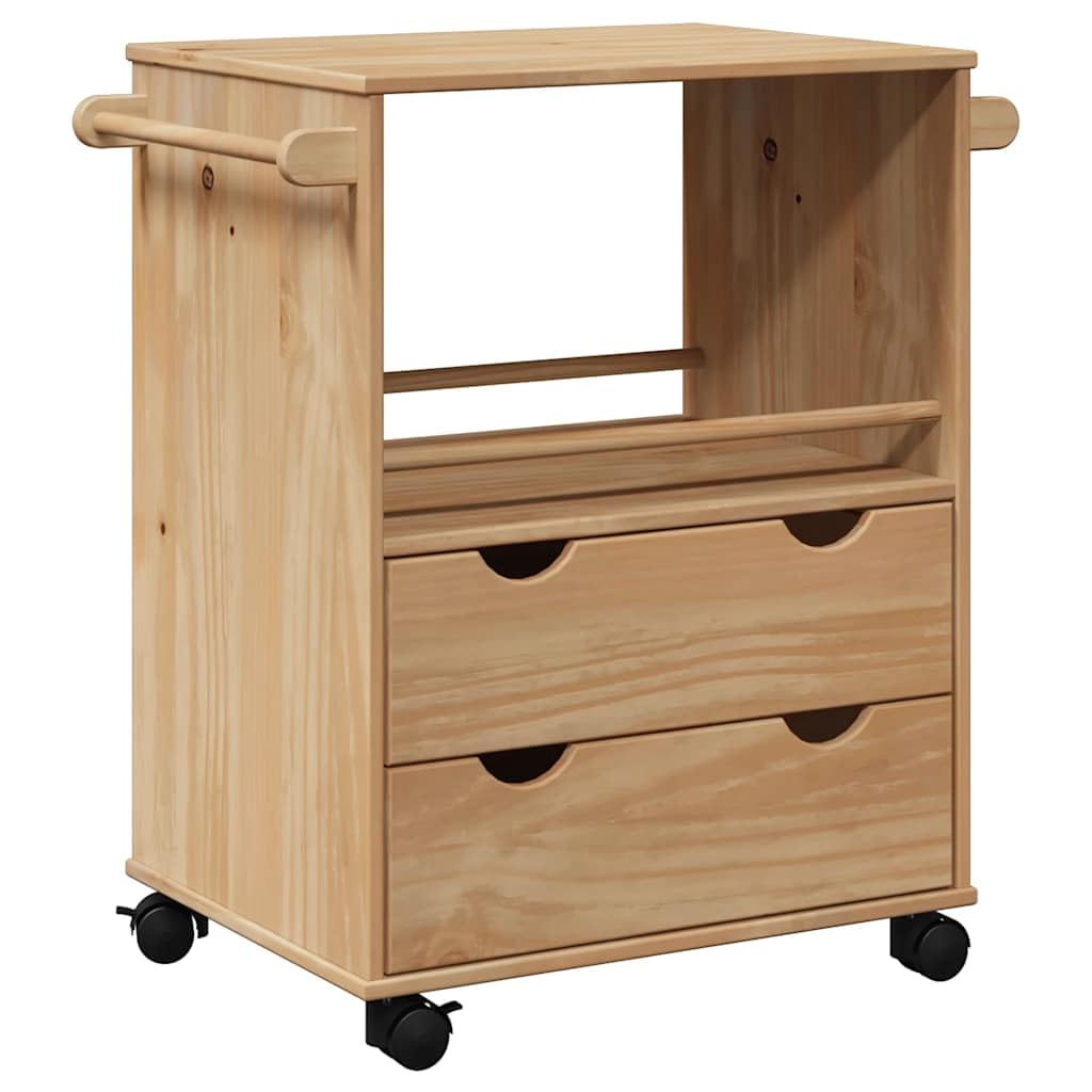 vidaXL Carrito de Cocina, Carro Organizador de Almacenamiento, Carrito de Servicio de Alimentos, Carro de Verduras Bebidas, Madera Maciza de Pino