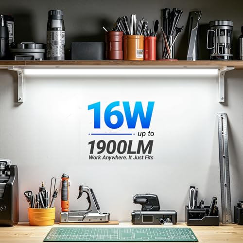 Image of Barrina T5 3FT LED Shop Light, 1900lm, 5000K Daylight White, 16W Utility Light Fixture, Commercial Bay Light for Workshop Garage, Corded Electric with ON /Off Switch, 6 Packs