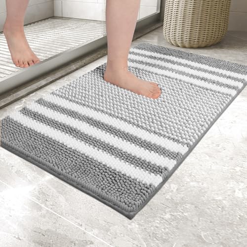 Biscpro Tapis de Bain,Tapis Salle de Bain Antidérapant Absorbant,Tapis de Bain Chenille Microfibre Moelleux,Lavable en Machine, 40 x 60 cm,Gris
