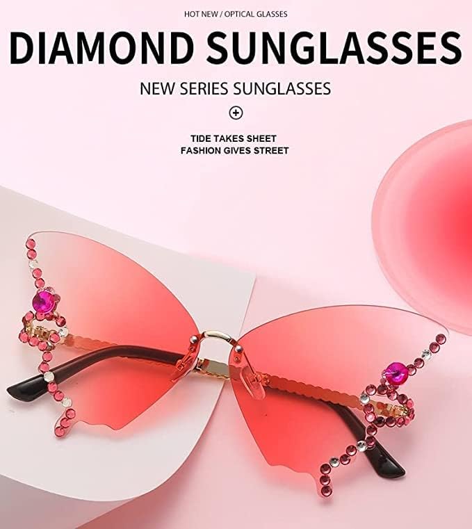 Miniatura 5 de QQLADY Gafas de sol para mujer, gafas de sol de mariposa de diamante de lujo, gafas de sol de diamante sin montura, gafas de sol de protección UV