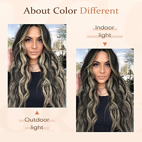 Vigorous Wavy Hair Extension For Women Black Mix Blonde Long Clip In Hair Extensions Soft Synthetic Hairpieces (24 Inches, Black Mix Blonde) #TOP3