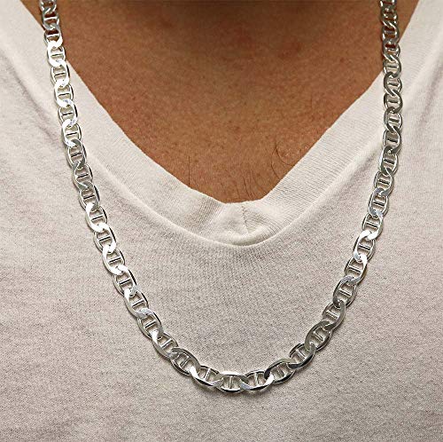 ARGENTO REALE 925 Sterling Silver Necklce 3.5MM - 8MM Solid Flat Mariner Anchor Link Chain Necklace- Sterling Silver Necklace Chain 16-30 Silver chain made in italy3