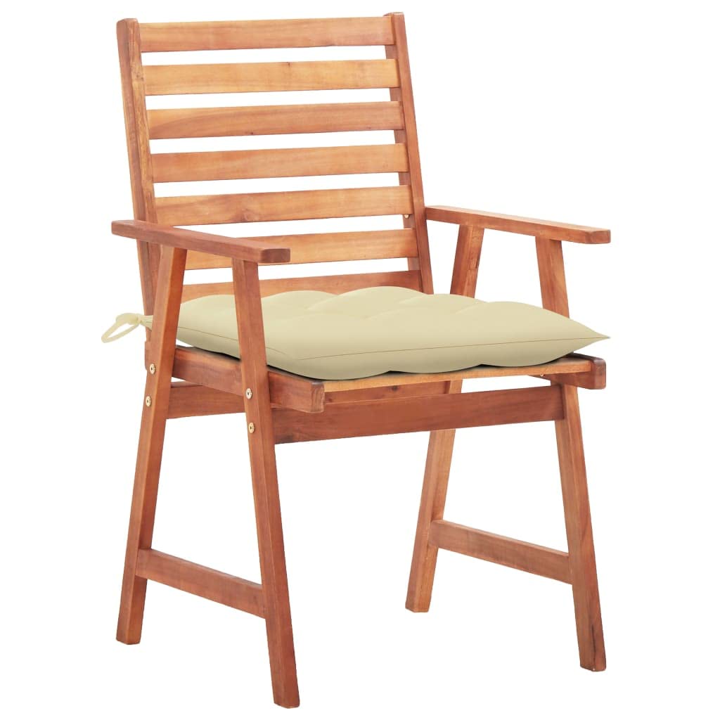 Zestaw 3 krzeseł ogrodowych z drewna akacjowego z kremowymi wodoodpornymi poduszkami, nowoczesny design do użytku na zewnątrz, idealne na taras, patio i do jadalni, na zewnątrz, do budowy