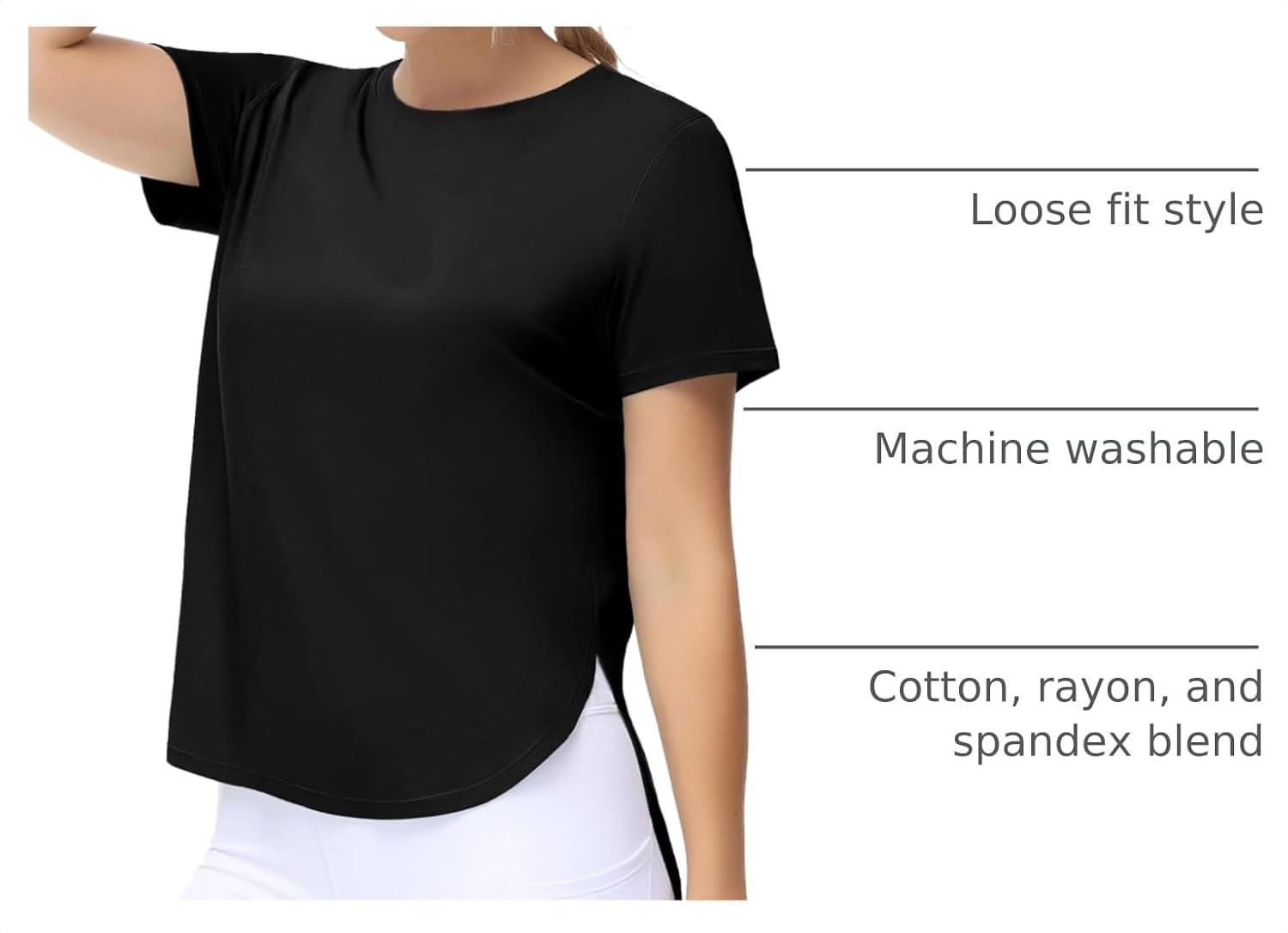 THE GYM PEOPLE Women's Split Hem Workout T-Shirts Loose Fit Basic Tee Tops image 4