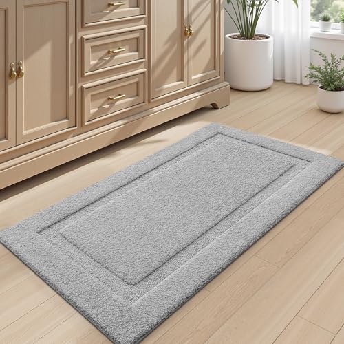 LUMI Large Ultra Soft Bathroom Rugs Non Slip with Rubber Backing, Absorbent Washable Bath Mat Quick Dry, Upgraded Premium Microfiber Plush Carpet for Bathtub and Shower Floor, Grey, 24x43 by LUMI - Used condition - US$19.65