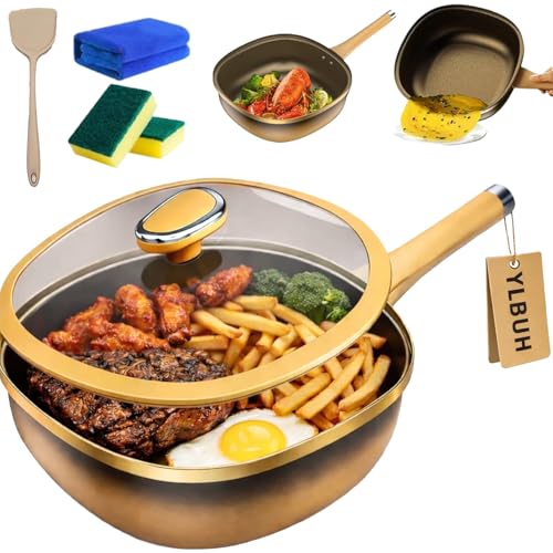 Wok antiadherente de aleación de titanio de 12 pulgadas con tapa y cesta de vapor miniatura 1