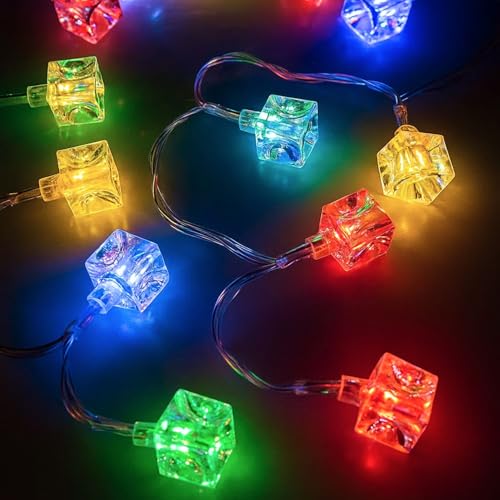 Image of MPROW Multicolor Ice Cube LED String Lights, 20 LED Crystal Cube Fairy Lights, Decorative Hanging Lights for Bedroom, Diwali, Christmas, Wedding, and Party Decor