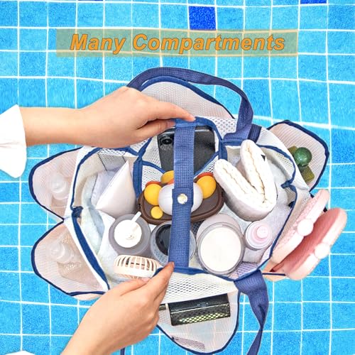 Many Pockets Mesh Beach Bag, Large Beach Handbag Travel Purses for Women Waterproof Sandproof Buckle Closure Tote Bag3