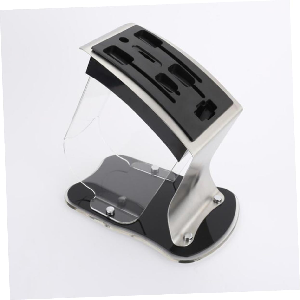 Slot Transparent Acrylic Knife Holder with Stainless Steel Base Tilt-style Organizer for Kitchen and Camping Anti-slid Design for Safe Storage