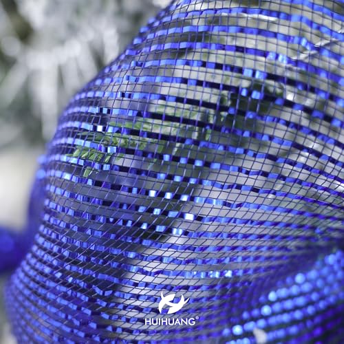 HUIHUANG Navy Blue Deco Mesh 10 inch Rolls Royal Blue Mesh Ribbon for Christmas Tree Metallic Deluxe Foil Wide Mesh for X-mas Tree, Garlands, Staircase, Wreath Supplies, Swags, Large Bows-10 Yards