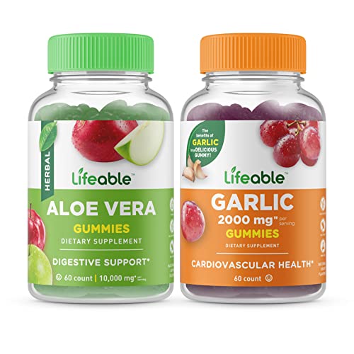Lifeable Aloe Vera + Garlic 2000Mg, Gummies Bundle - Great Tasting, Vitamin Supplement, Gluten Free, Gmo Free, Chewable #TOP15