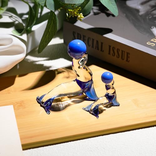 Glas-Paar Seelöwen-Figuren, Mutter und Baby, schöne Tiere, Geschenke für Frauen, handgefertigte Heimdekoration, Ornamente für Wohnzimmer, Briefbeschwerer, Geburtstagsgeschenke für Kinder