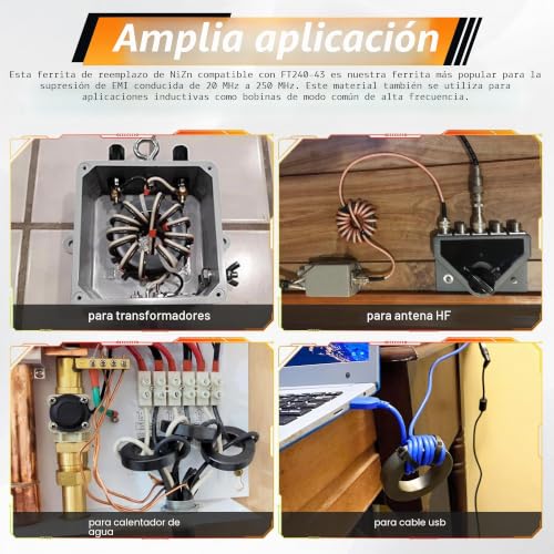 Anillo de ferrita de 2.4 pulgadas para suprimir interferencias RFI y optimizar antenas HF 4