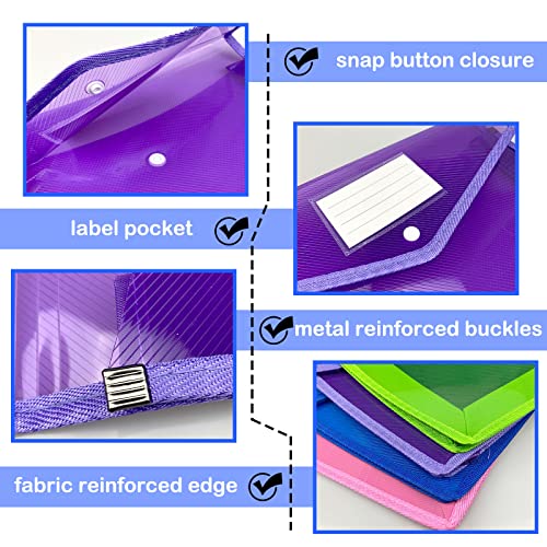 7 Pcs Plastic File Folder Poly Envelope Transparent Expanding File Wallet Organizer Documents Folders With Snap Closure And Pocket, Waterproof File Pouch For School Office #TOP2