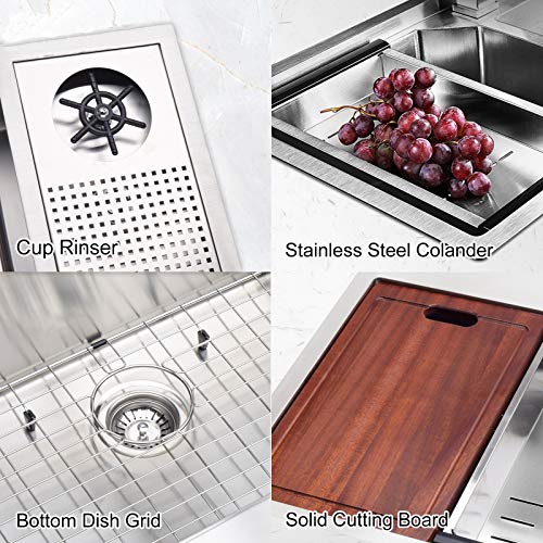 Arausk Bar Sink With Glass Rinser, 32 Inch Single Bowl Sus304 Stainless Steel Workstation Prep Sink, 16 Gauge Undermount Kitchen Sink With Cup Washer, Bar Sink Undermount For Hotel Cafe Restaurant #TOP4