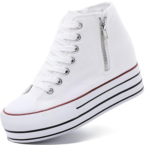 Image of REFRASE LIFE Womens Platform Sneakers with Wedge 3 Inches Height Boost Hidden Heel Shoes, Casual Height Increase Walking Fashion Shoes for Women and Girls