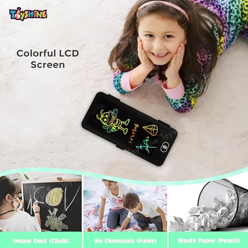 Image of Toyshine 2 in1 Digital LCD Writing Pad Children Doodle Board with Pencil Box for Kids 3-10 Years Old Boys /Girls Gifts Education Learning Toy, Black