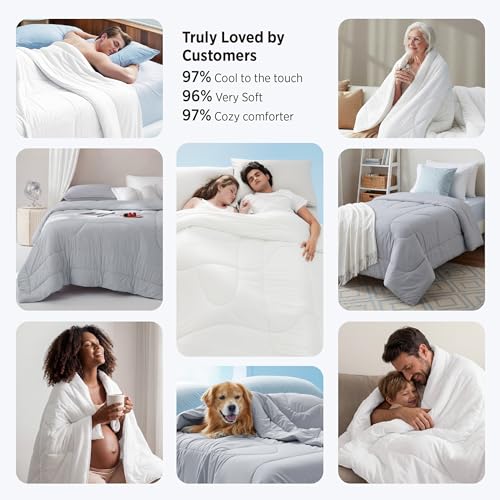 Image of Bedsure Cooling Comforter Oversize King - Cooling Blankets for Hot Sleepers, Lightweight Comforter for Summer with Dual-Sided Cool Tech, Soft Breathable Cold Blanket for Sleeping, White, 116x98 Inches