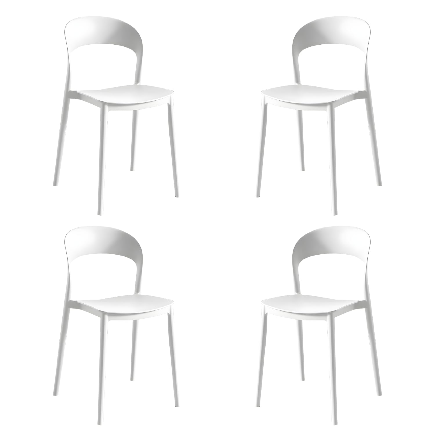 eacommerce | Sedia impilabile da cucina | Polipropilene 40x39x78 cm | Leggera, facile da pulire, design ergonomico | Adatta per interni ed esterni, resistente e versatile (Set 4 Sedie, Bianco)
