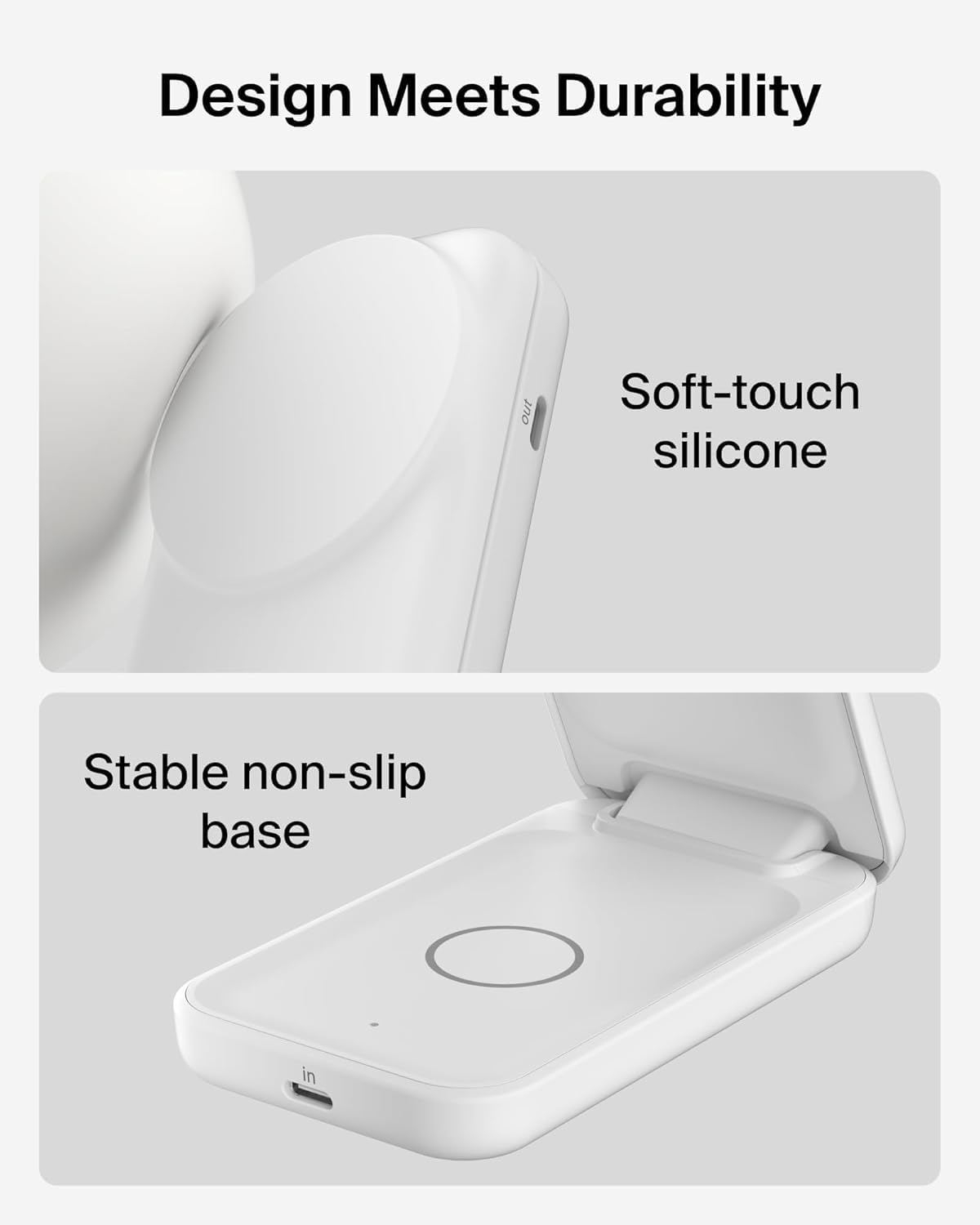 Belkin UltraCharge - Caricabatterie wireless 2 in 1, certificato Qi2.2, stazione di ricarica compatibile con MagSafe per iPhone 17, Air, AirPods, Pixel Snap, supporto magnetico con porta