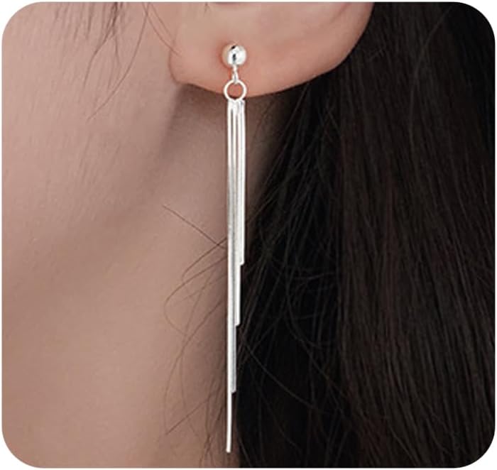 Long Silver Dangle Earrings for Women Trendy Gold Tassel Threader Earrings Bling Bridal Designer Earring Simple Everyday Jewelry Accessories
