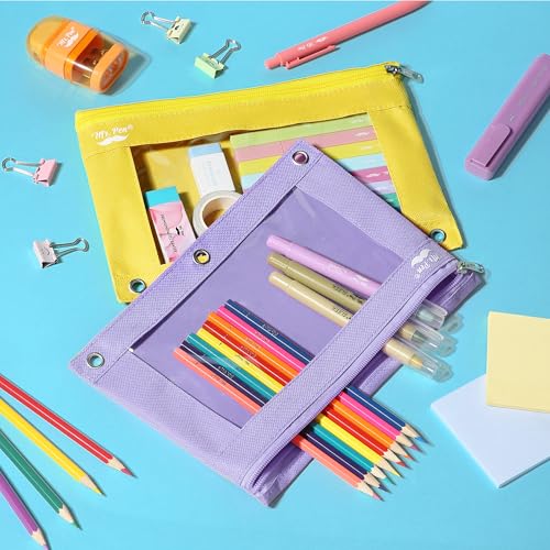 Image of Mr. Pen- Pencil Pouch for 3 Ring Binder, 2 Pack, 10 inchx6.75 inch, Smooth Zipper | Clear Window, Large Capacity Pencil Case with 3 Reinforced Grommets for School, Office, Supplies Storage | Clear Window, Large Capacity Pencil Case with 3 Reinforced Grommets for School, Office, Supplies Storage