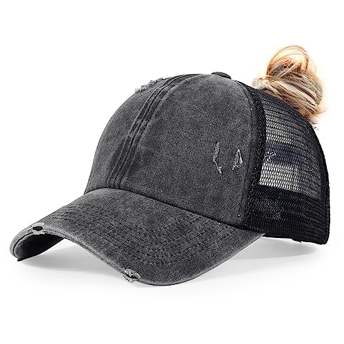 Image of HH HOFNEN Ponytail Hat for Women Washed Distressed Baseball Cap Ponycaps