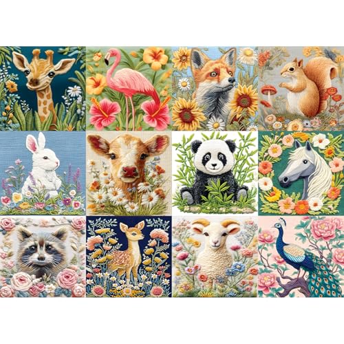 300 Pieces Puzzles for Adults,Fun Embroidery Animals Puzzles for Adults,Colorful Flower Jigsaw Puzzle for Kids Ages 8-10,300 Pieces Puzzles for Seniors Large Piece,Challenging Family Game,20.5 x 15 In