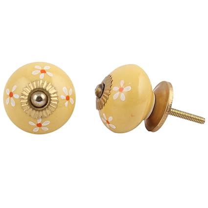 IndianShelf 8 Piece Mustard Flower Ceramic Drawer Knobs for Kitchen Cabinet Hardware Decorative Door Pulls Dresser Premium Room D cor