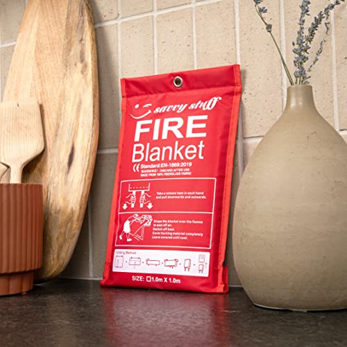Savvy Stuff Emergency Fire Blanket For Home & Kitchen – Fiberglass Flame Cover For Inside & Outside Emergency Use – Household Cooking, Camping Travel, Fireplace, Car & Garage – Two Pack Of Supplies #TOP5