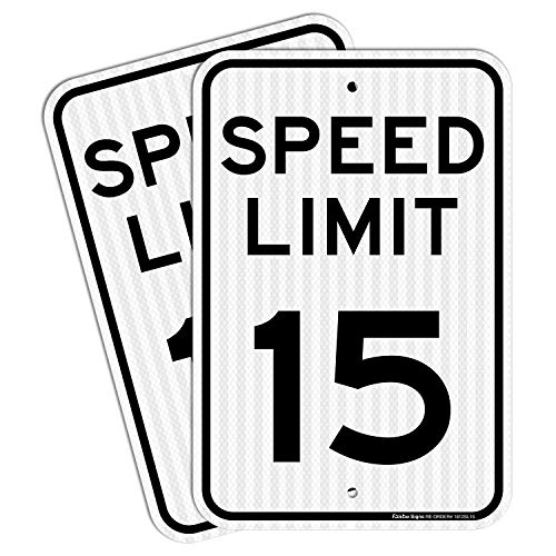 Free Shipping Over $50 (2 Pack) Speed Limit 15 MPH Sign, 18 x 12 Inches Engineer Grade Reflective Sheeting, Rust Free Aluminum, Weather Resistant, Waterproof, Durable Ink, Easy to Mount