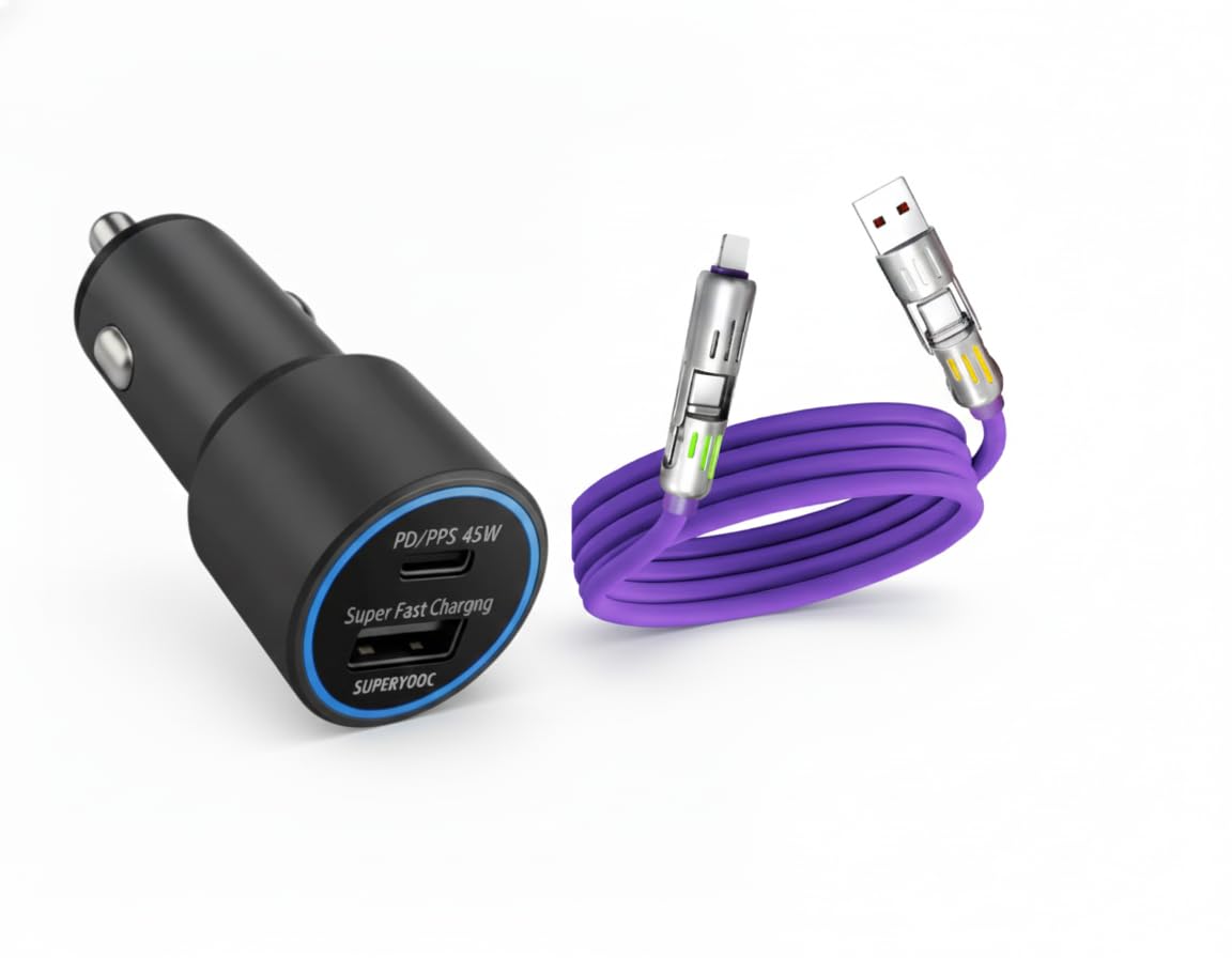 125W Fast Charging Car Charger with 4-in-1 Retractable Cable, USB A & USB C Ports, Type-C + Smart Power Distribution,Universal Car Mobile Charger Adapter for All Smartphones-image-26