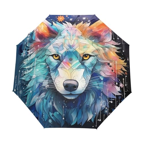 KAAVIYO Fancy Watercolor Wolf Umbrella Windproof Automatic Foldable Umbrells Auto Open Close for Men Women Kids