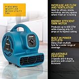 XPOWER P-80A Mini Mighty 138 W 600 CFM Centrifugal Air Mover, Carpet Dryer, Floor Fan, Blower, Stackable, Daisy Chain, for Water Damage Restoration, Janitorial, Plumbing, Home Use