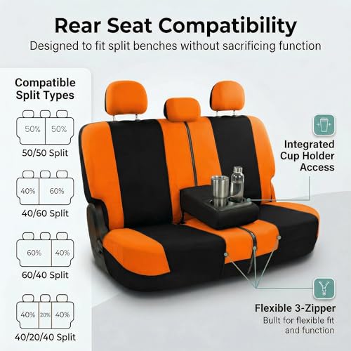 Image of FH Group Car Seat Covers Rear Set Cloth - Universal Fit Automotive Seat Covers, Low Back Front Seat Covers, Solid Back Seat Cover, Washable Car Seat Cover for SUV, Sedan and Van Orange